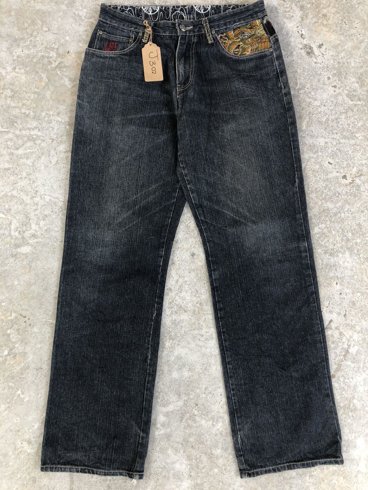 Japanese Brand Gumu Dragon Embroidered Jeans Distressed Jeans Size US 32 / EU 48 - 3 Thumbnail