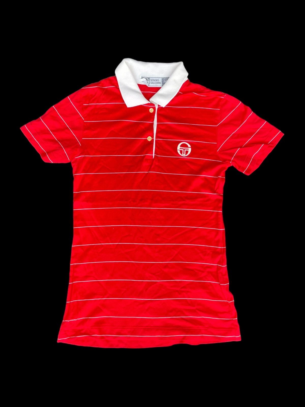 VTG Sergio Tacchini Red Stripes Women Polo T-shirt M