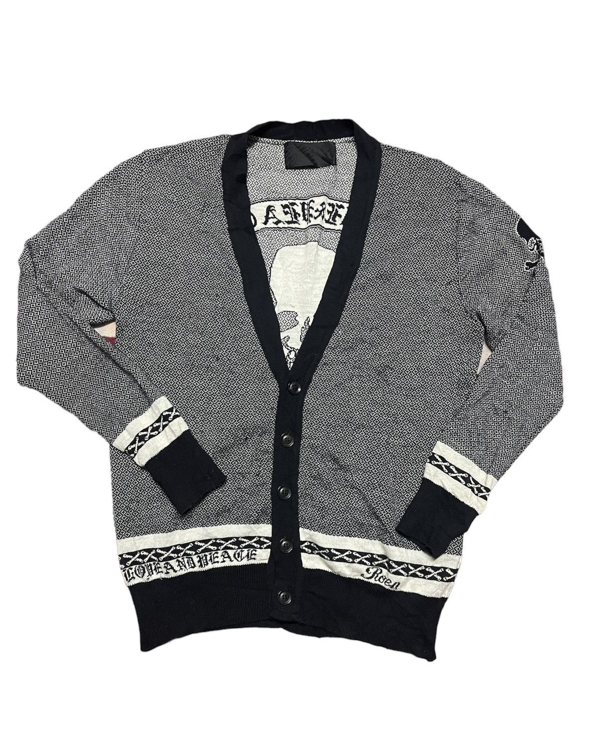 image of Archival Clothing x Roen Cardigen Sweater Skull Design in Black, Men's (Size Large)