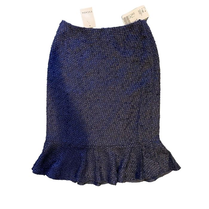 Escada $450 NWT Escada 36 6 Boucle Skirt Blue Rock Tweed Midi Penci ...