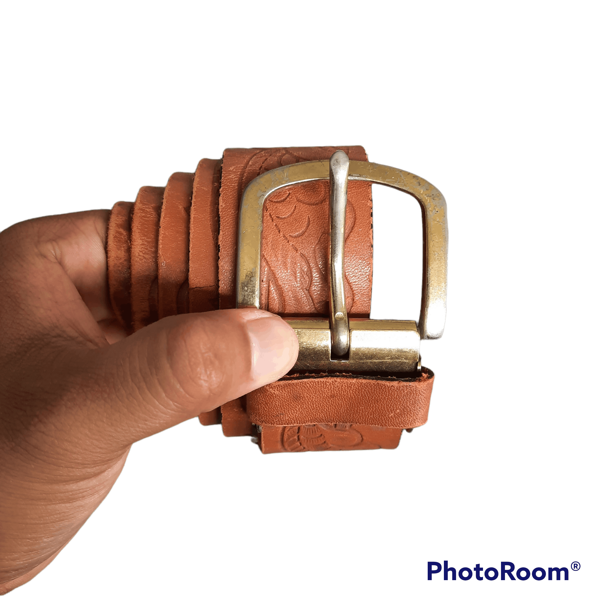 image of Vintage Embossed Crafted Leather Belt, Men's