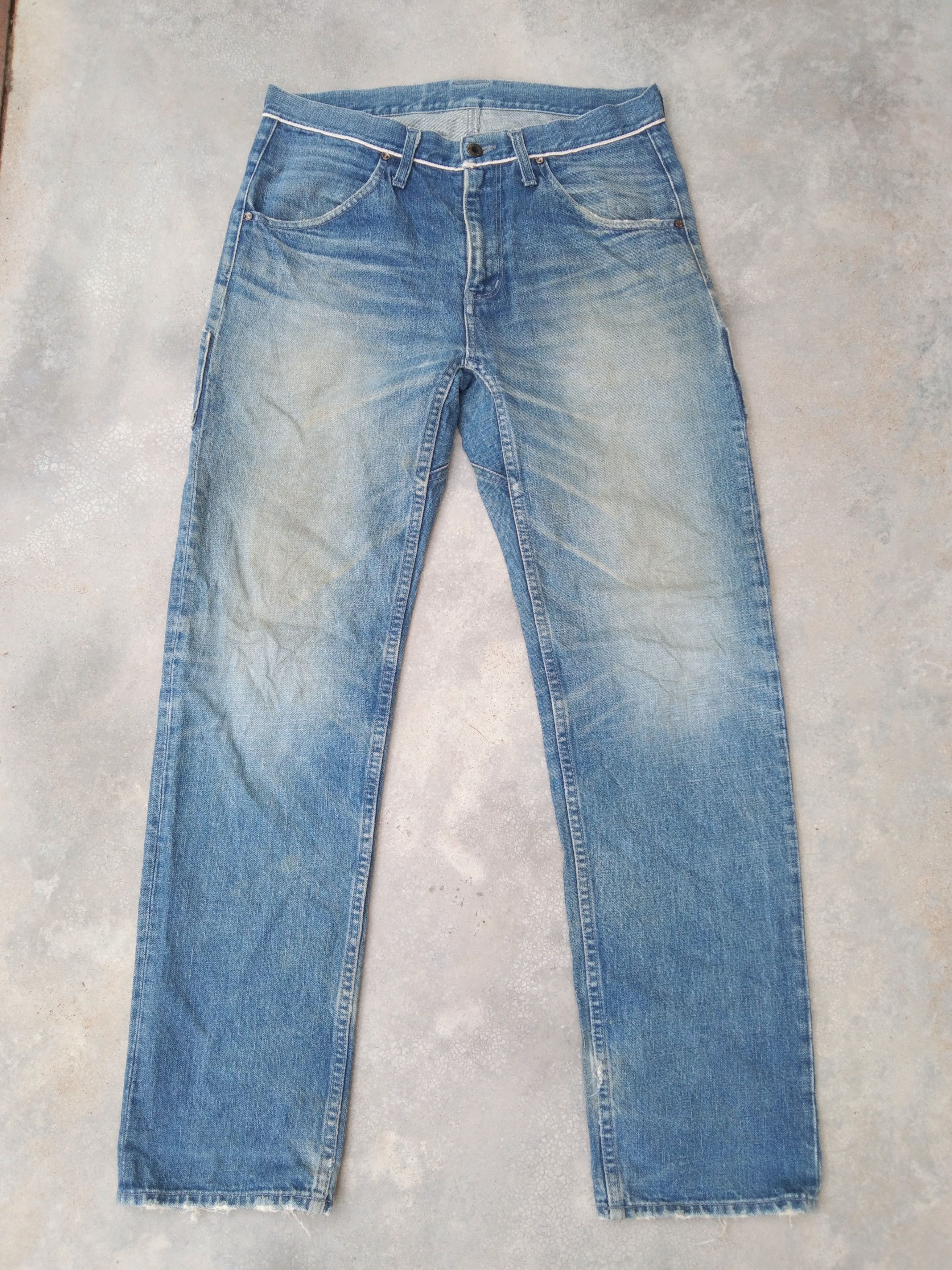 image of Distressed Beams Rusty Wash Selvedge Redline Jeans in Blue, Men's (Size 33)