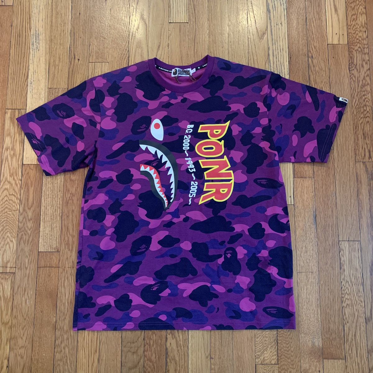 Purple bape shark shirt hotsell