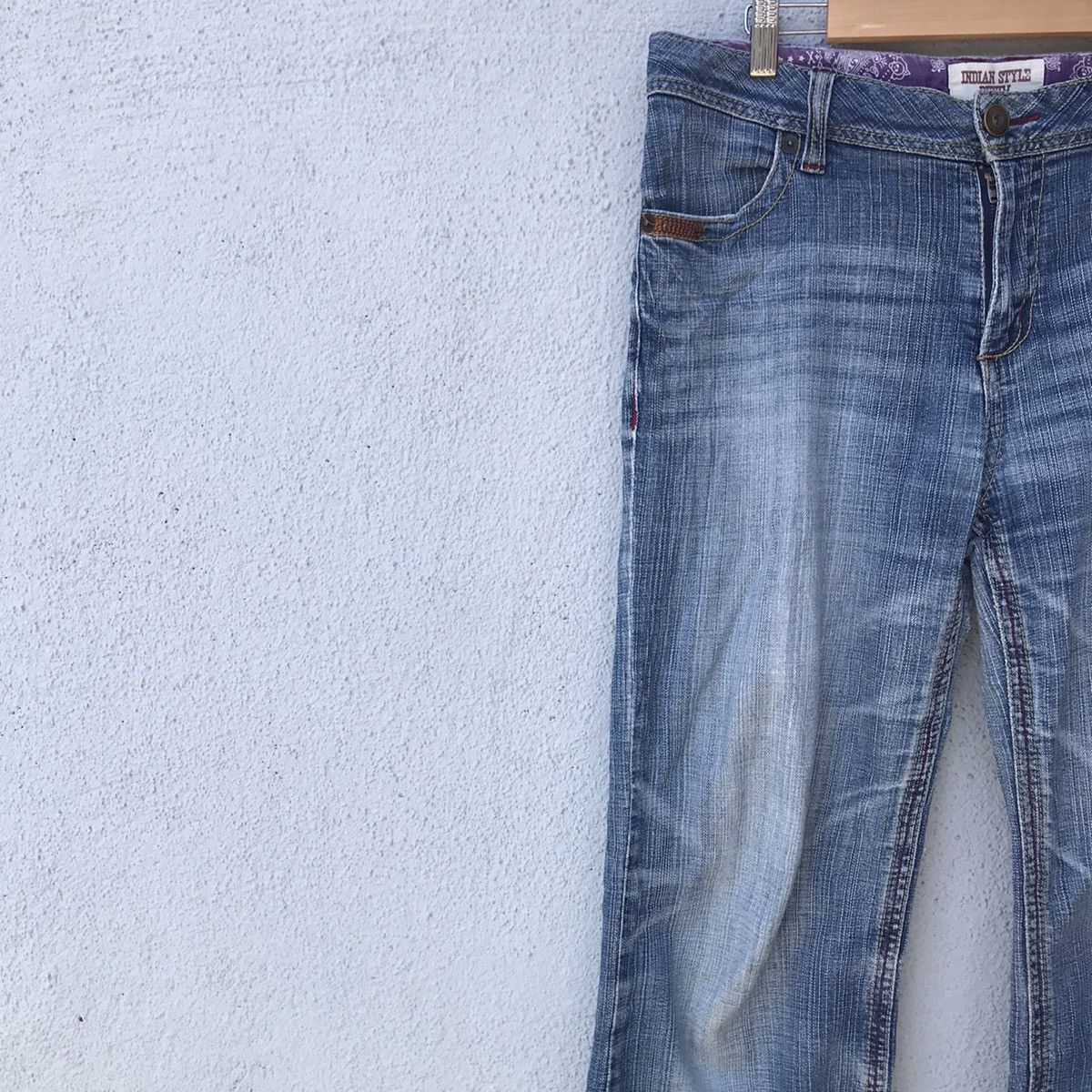 Japanese Brand Vintage Blue Wash Denim Distressed Flare Jeans Size US 32 / EU 48 - 4 Thumbnail
