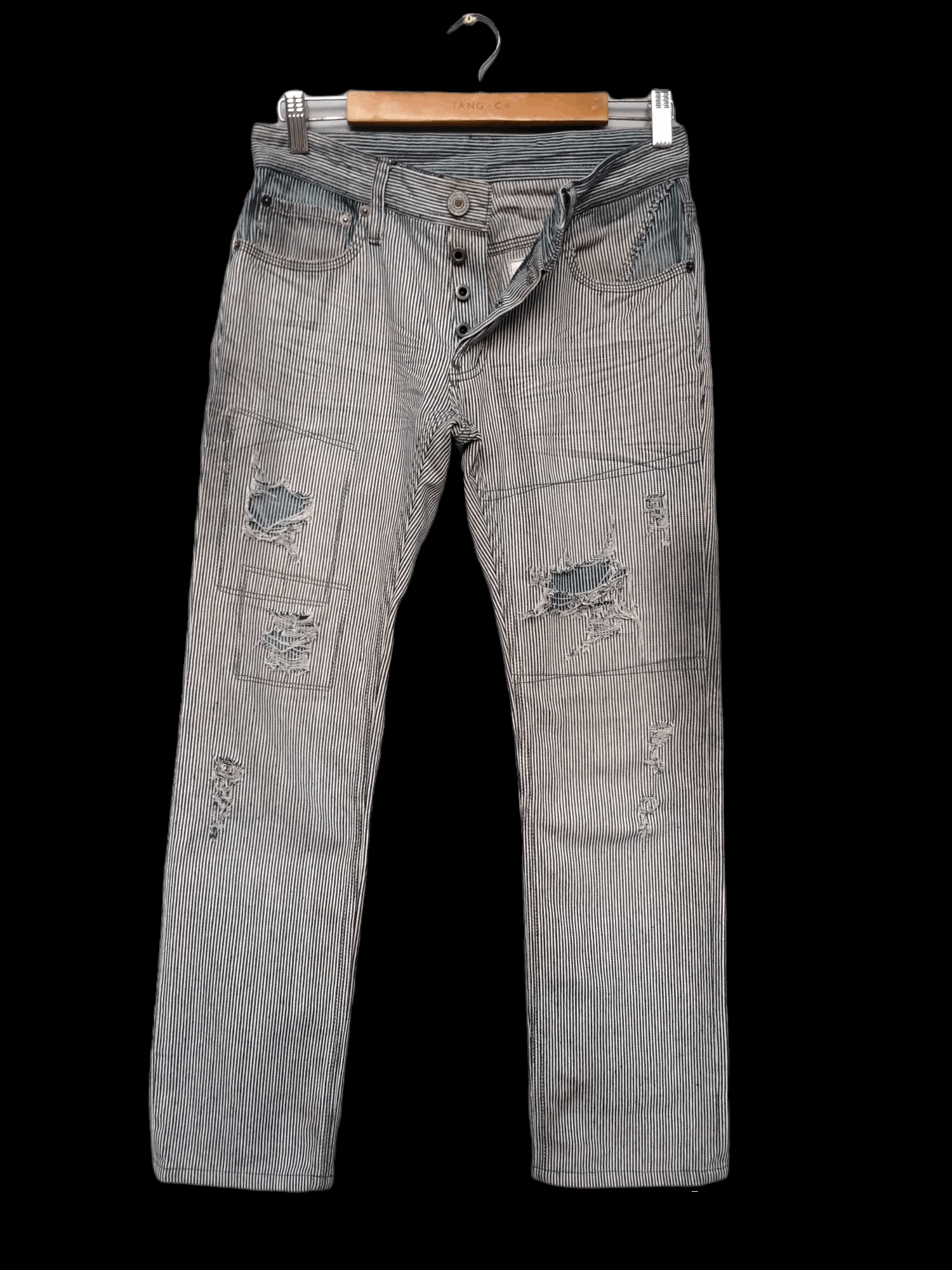 The Difference Vintage Boro Sashiko Rips Rupert Difference Stripe Denim Size US 30 / EU 46 - 1 Thumbnail