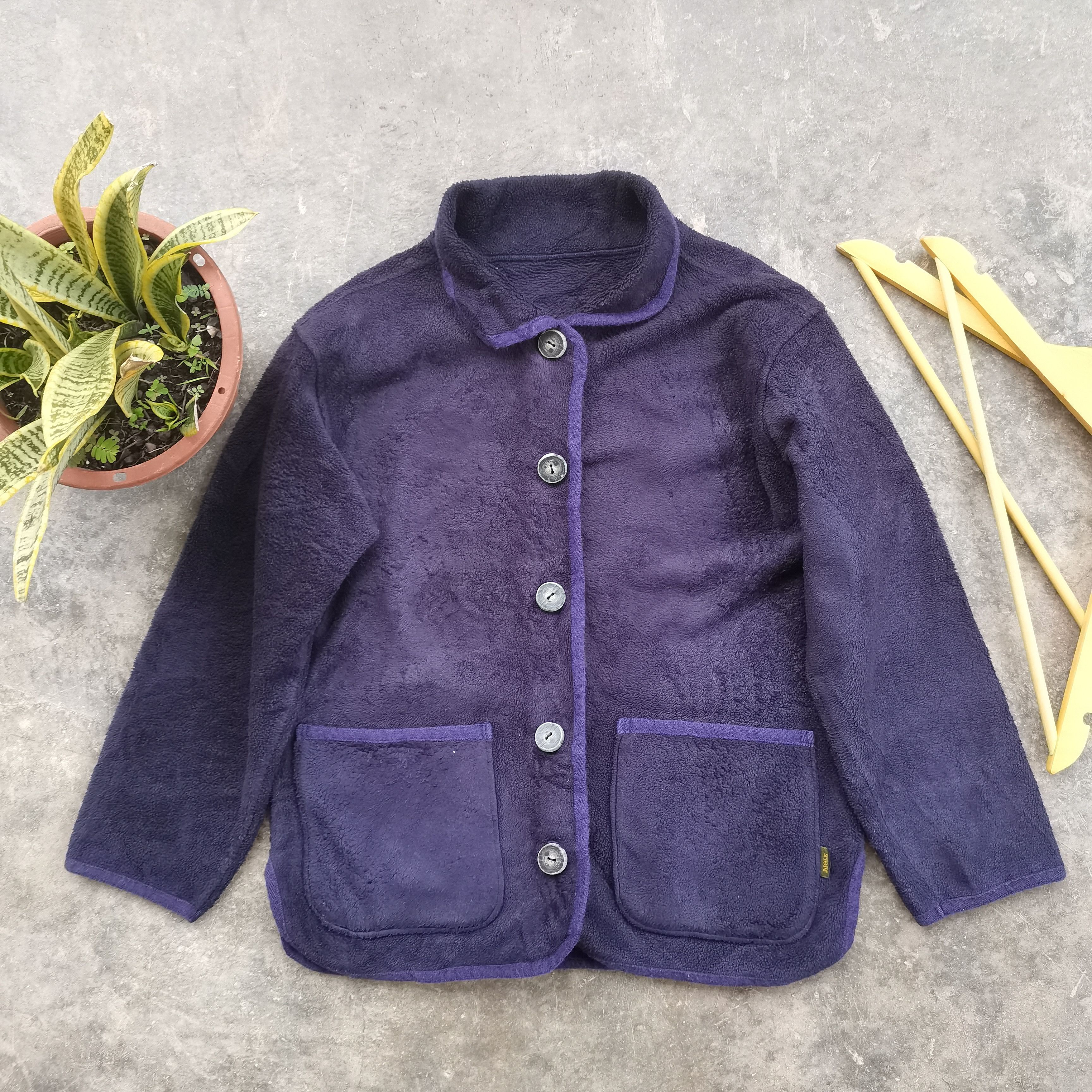 image of Stealsvintage Aigle x Polartec Fleece Button Up Jacket in Blue Purple, Men's (Size Small)