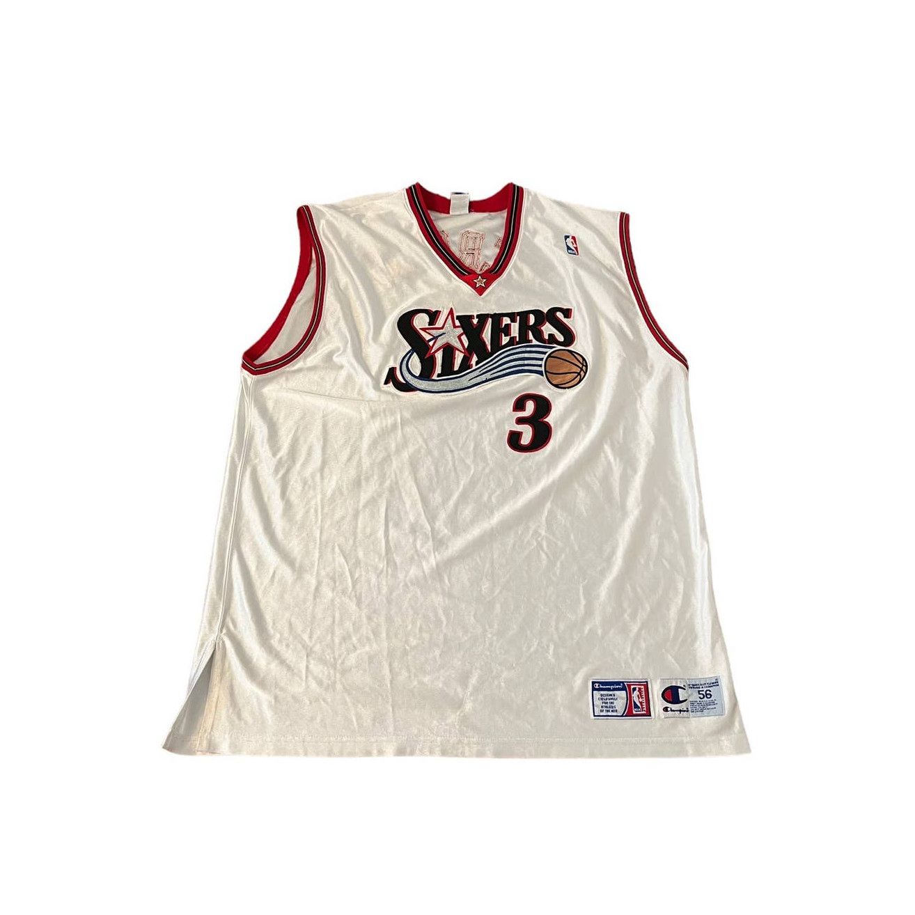 Champion Authentic Allen Iverson Size 56 Mens White Jersey.