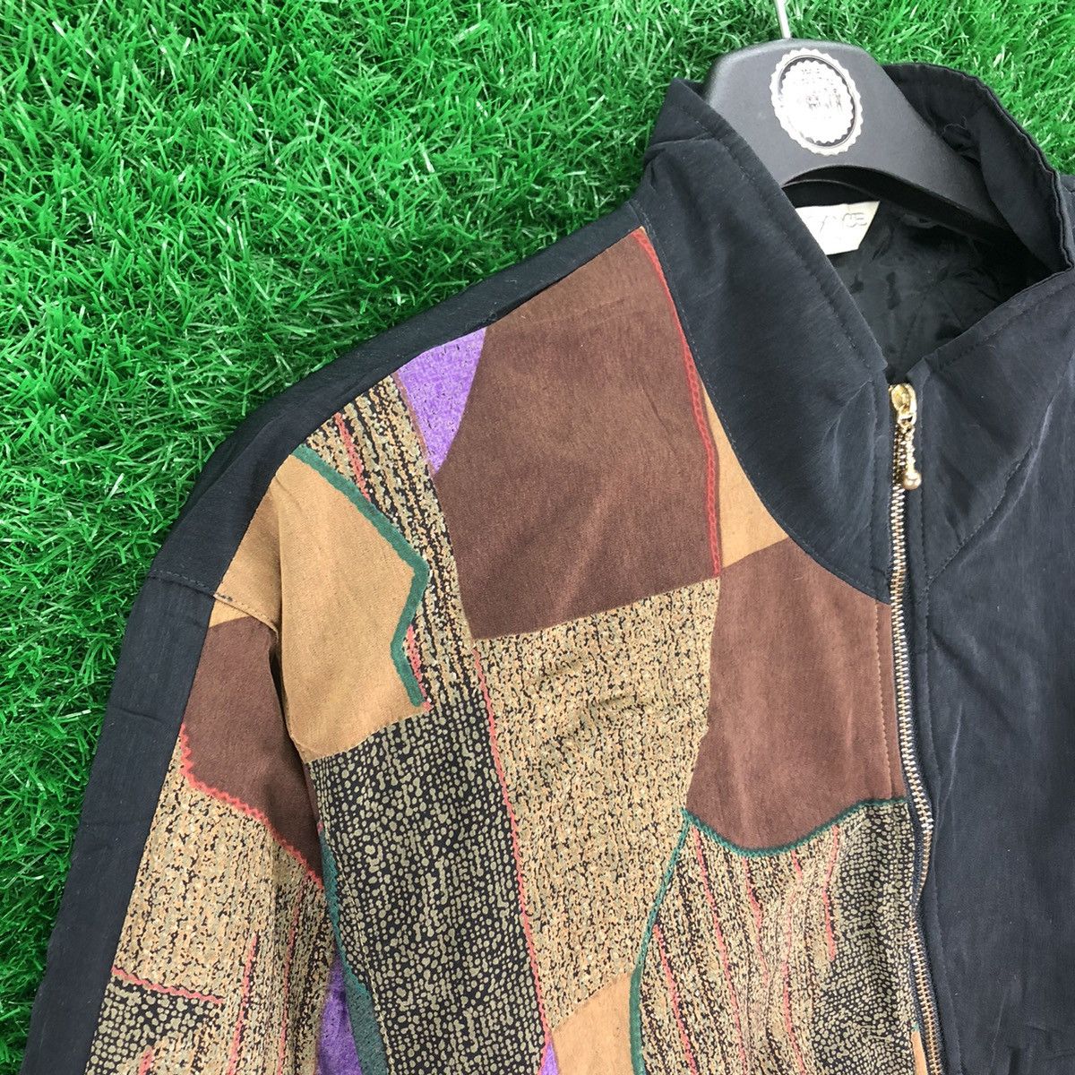 Japanese Brand Vintage 90's Patchwork Zipper Jacket by Elegance Size S / US 4 / IT 40 - 2 Thumbnail