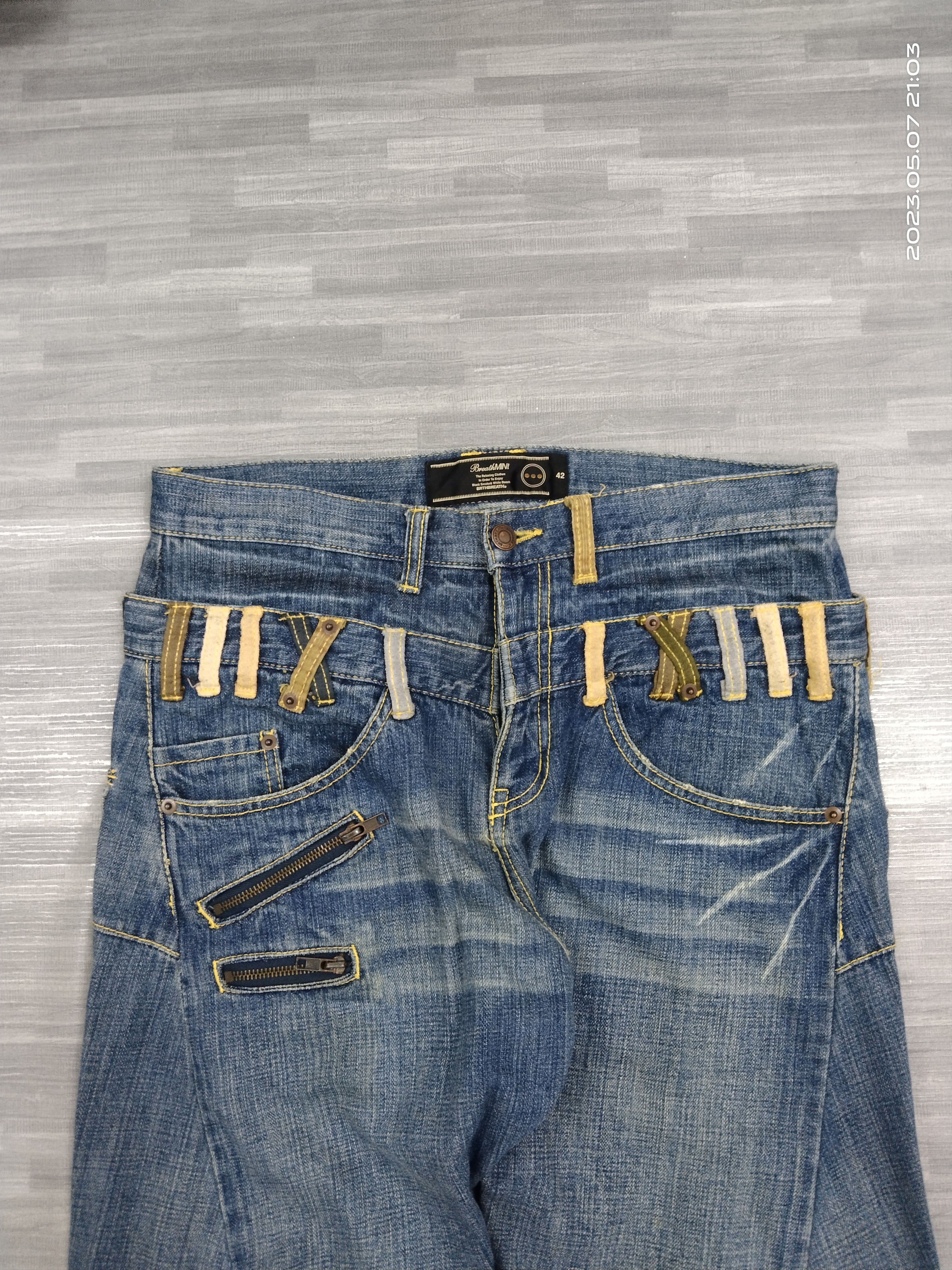 Japanese Brand DiSTRESSED DOUBLE WAIST BREATHMINT DENIM PANTS Size US 32 / EU 48 - 3 Thumbnail