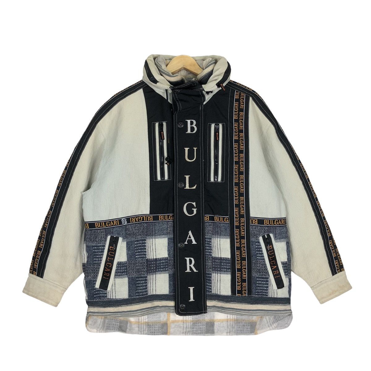 Bvlgari 🔥Rare Vtg Bulgari Spellout Hooded Jacket Pacthwork Style Size US XL / EU 56 / 4 - 1 Thumbnail