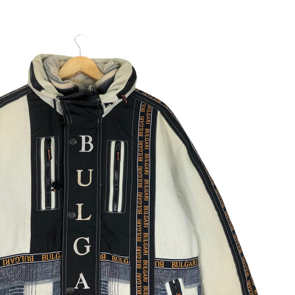 Bvlgari 🔥Rare Vtg Bulgari Spellout Hooded Jacket Pacthwork Style Size US XL / EU 56 / 4 - 4 Thumbnail