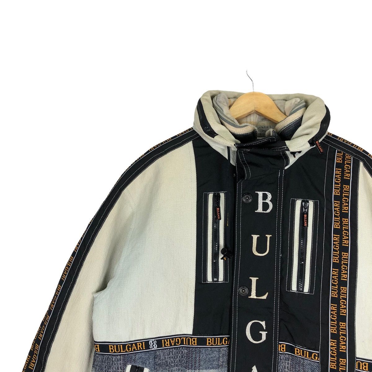 Bvlgari 🔥Rare Vtg Bulgari Spellout Hooded Jacket Pacthwork Style Size US XL / EU 56 / 4 - 5 Thumbnail