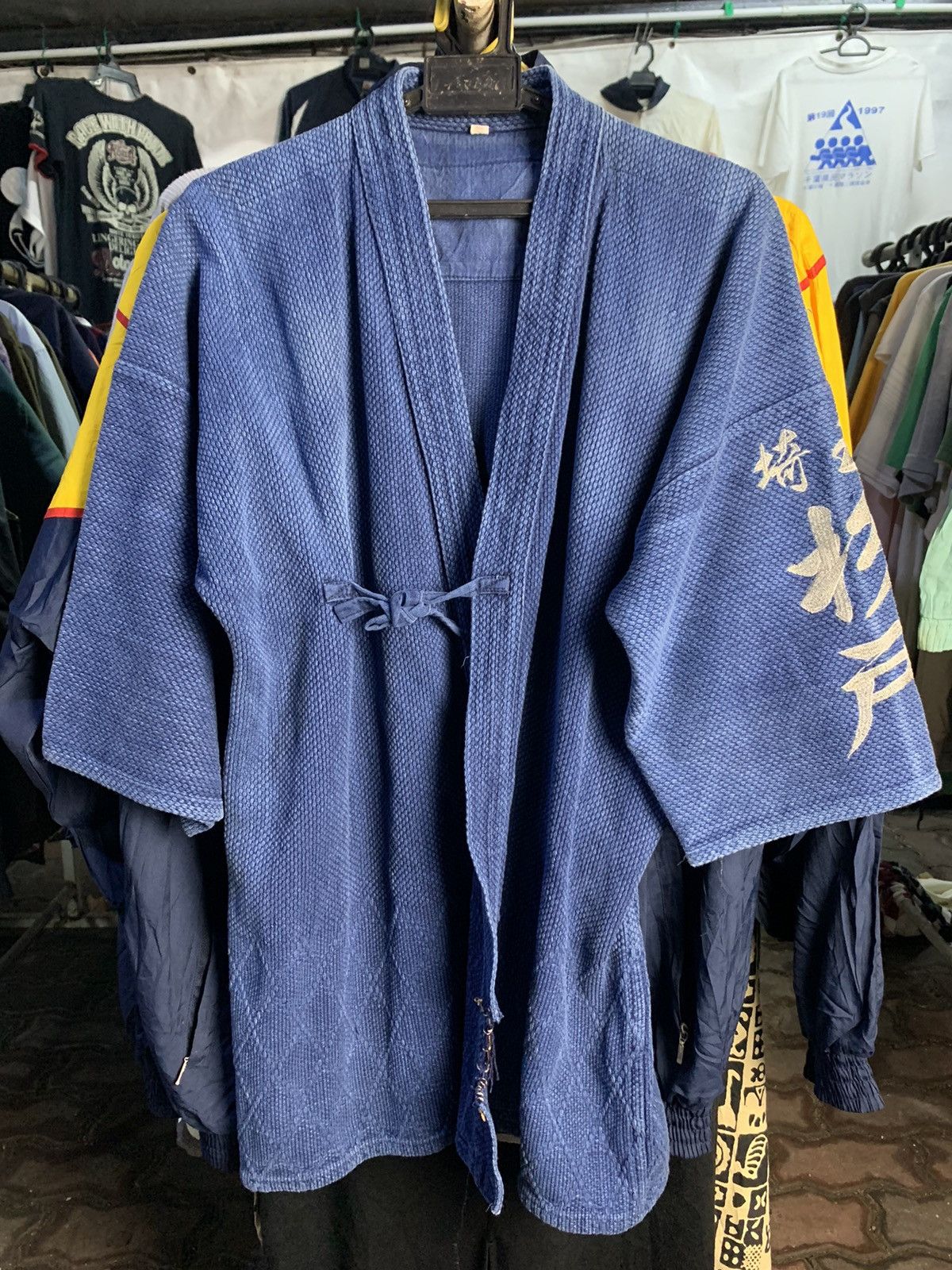 Saitama embroidered wording indigo kimono