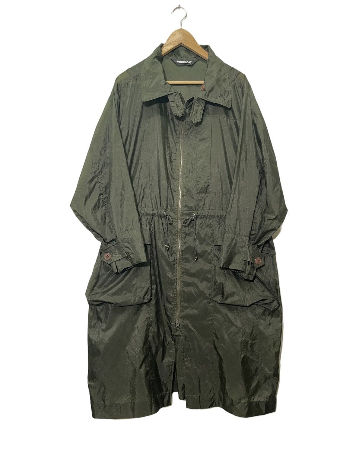 image of Vintage Issey Miyake Windcoat Nylon Long Jacket in Dark Green, Men's (Size Large)