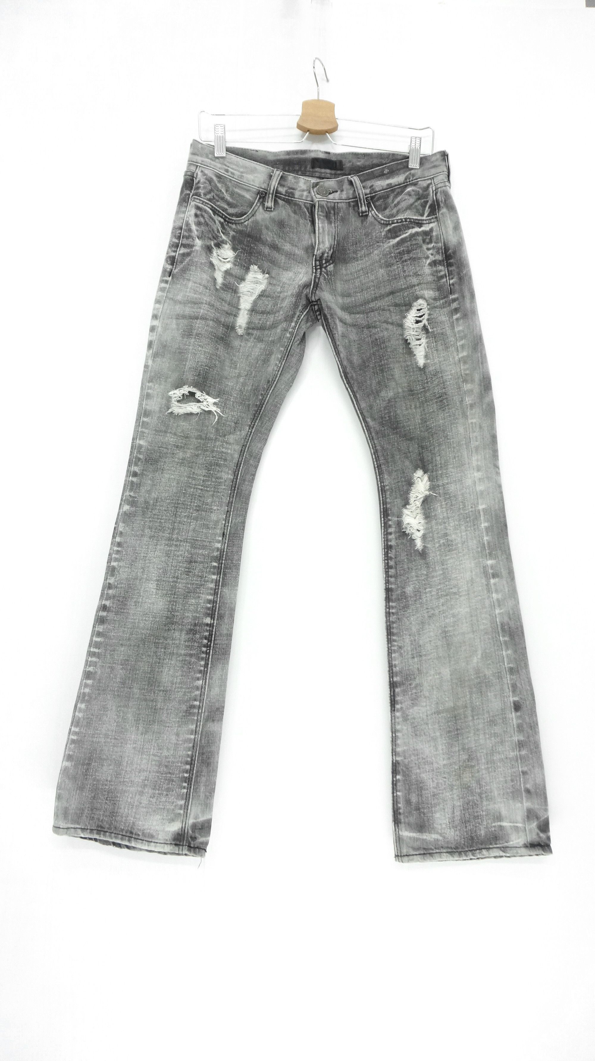 Japanese Brand VTG FLARE 🔥 BLACK BACCARA Distressed Smoke Acid Wash Jeans Size US 28 / EU 44 - 2 Thumbnail