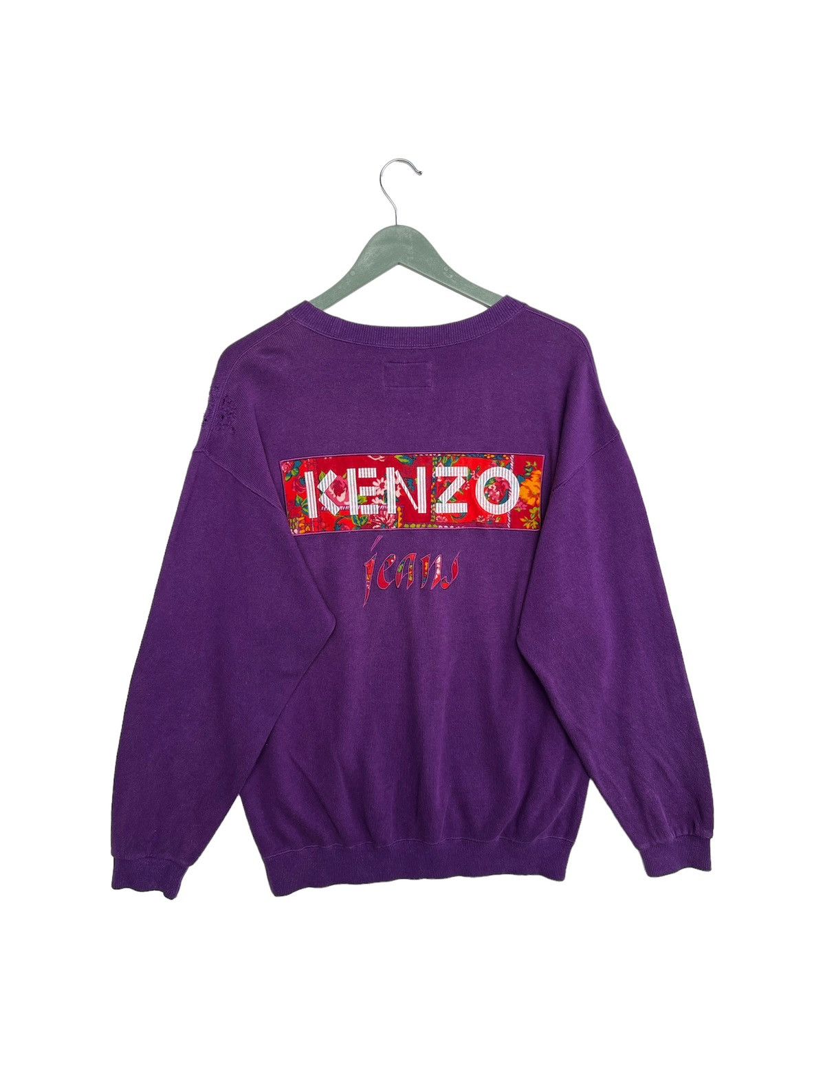 image of Vintage Distress Kenzo Jeans Floral Sweatshirt in Purple, Men's (Size Medium)