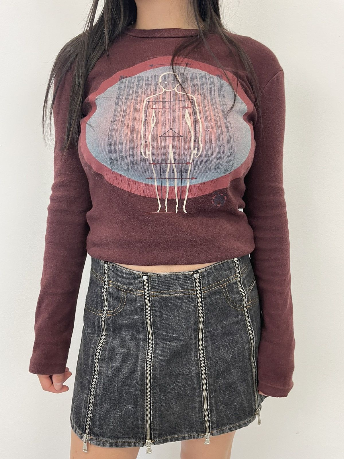 image of Jean Paul Gaultier 1990S Geometry Tattoo Mesh Tank Archive Body Top T-Shirt in Dark Red, Women's (S
