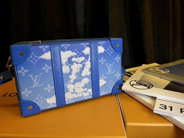Louis Vuitton Virgil Abloh Blue Monogram Clouds Coated Canvas Soft Trunk Wallet Silver Hardware, 2020 (Very Good), Handbag