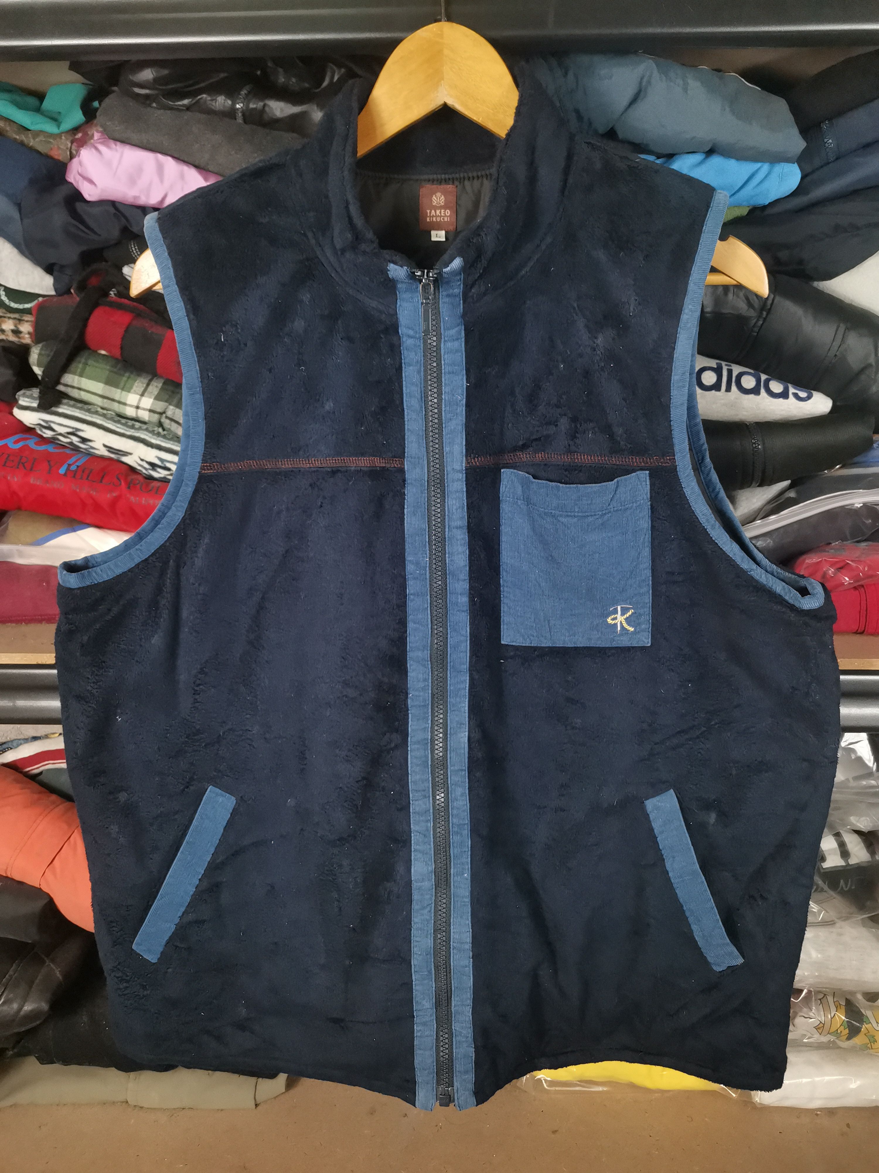 image of Archival Clothing x Takeo Kikuchi Vintage Takeo Kikuchi Fleece Vest in Navy Blue, Men's (Size Large