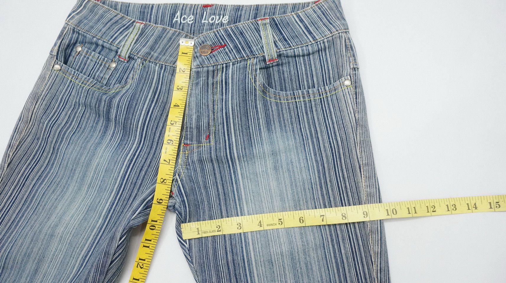 Japanese Brand Vtg ACE LOVE Japan Hickory Low Rise Women's Jeans Size 29" - 9 Thumbnail