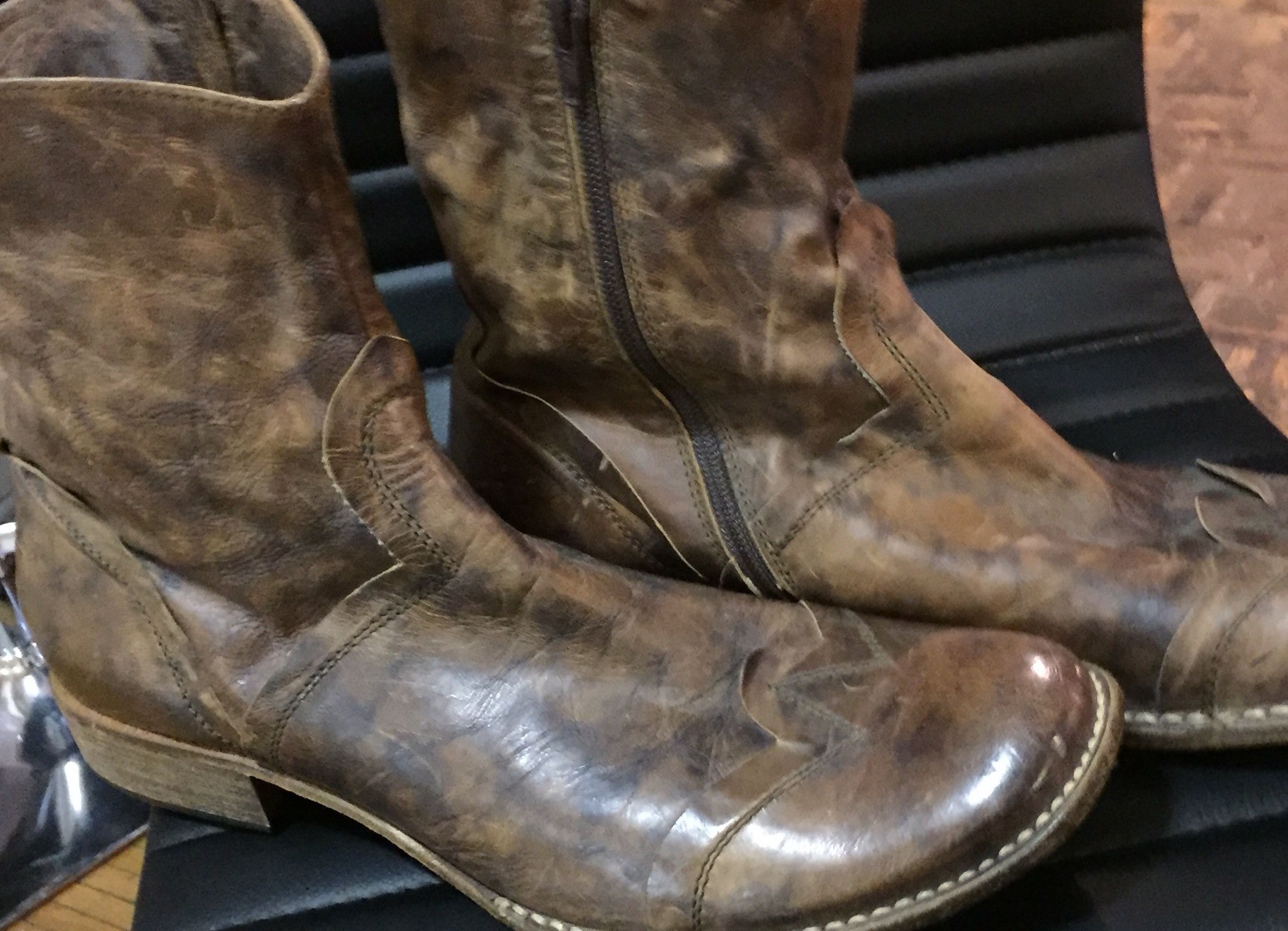 David Eden Brown Leather Distressed Boots Size US 11 / EU 44 - 1 Thumbnail