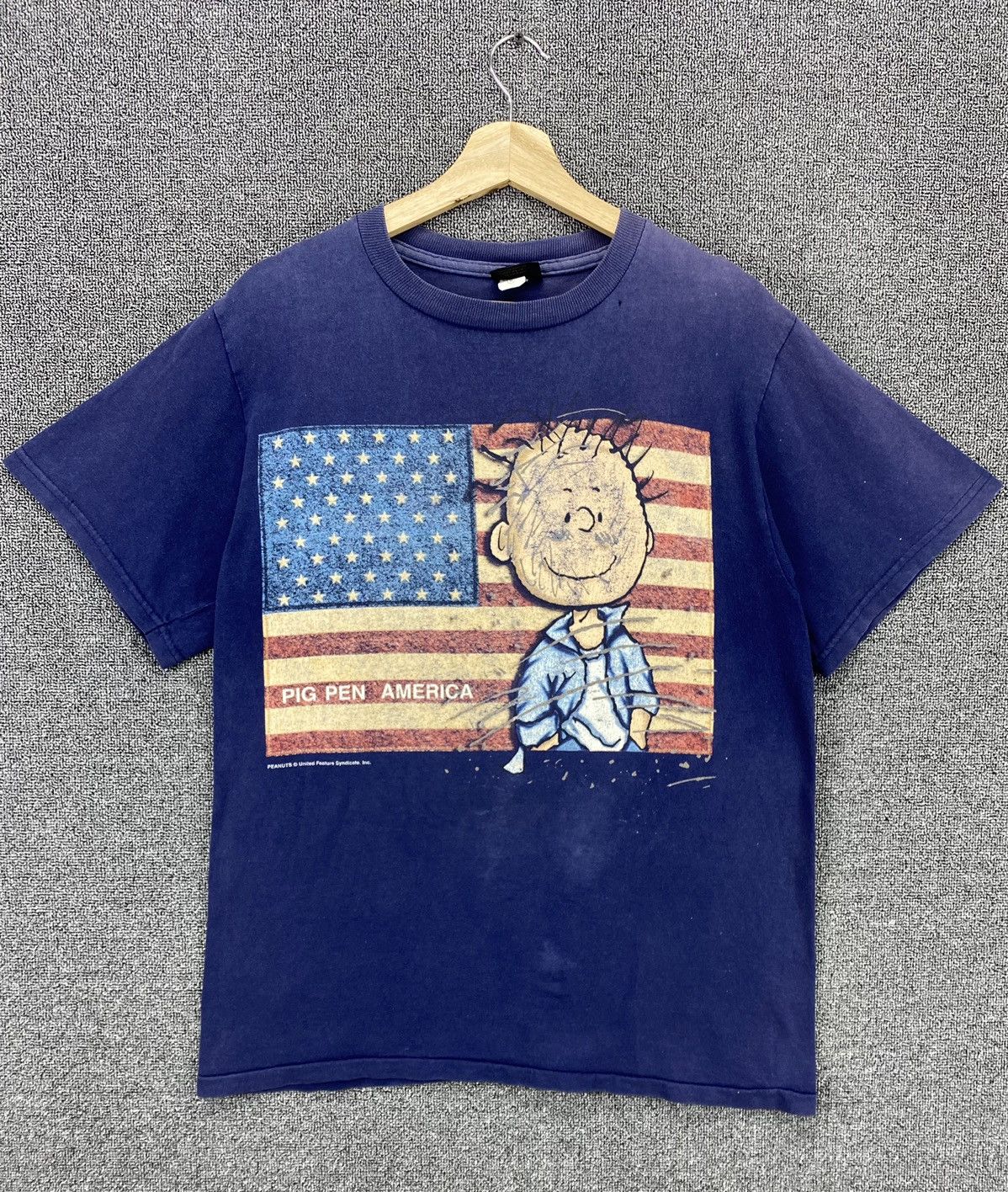 image of Made In USA x Peanuts Vintage Charlie Brown Pig Pen American Flag Tees T Shirts, Men's (Size Medium