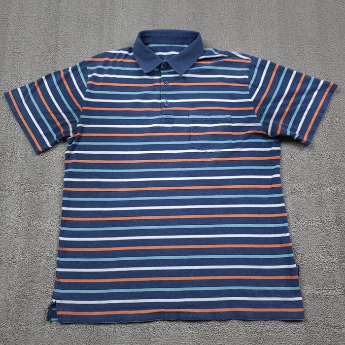 Patagonia Patagonia Polo Shirt Men's Medium Blue Striped Logo Short ...