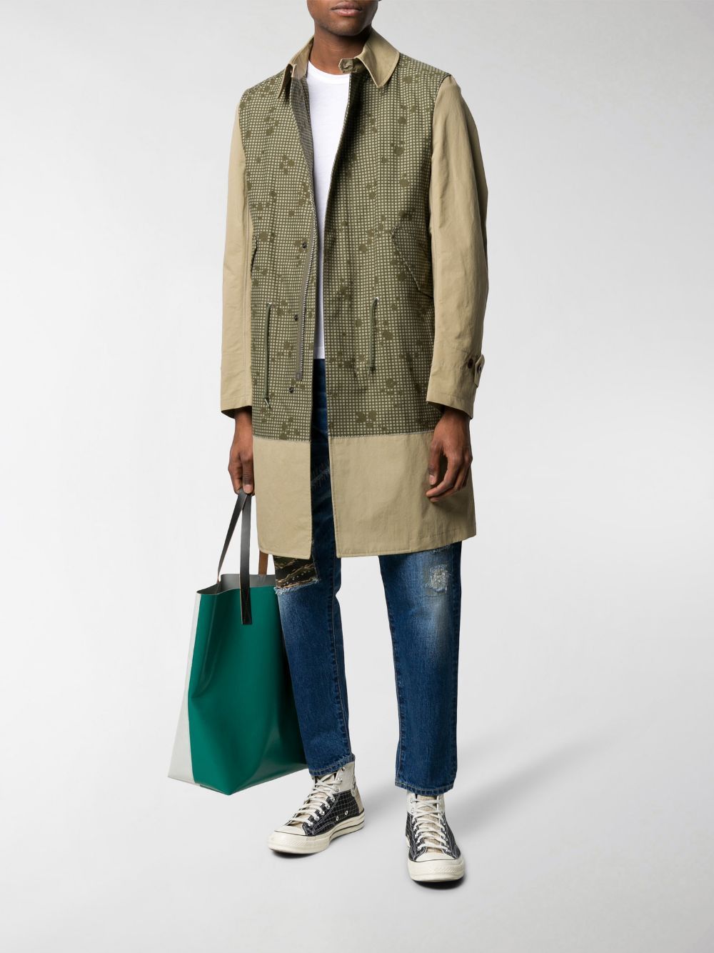 Junya Watanabe Junya Watanabe Coat w/ Printed Panel - Tan & Olive Size US S / EU 44-46 / 1 - 1 Thumbnail