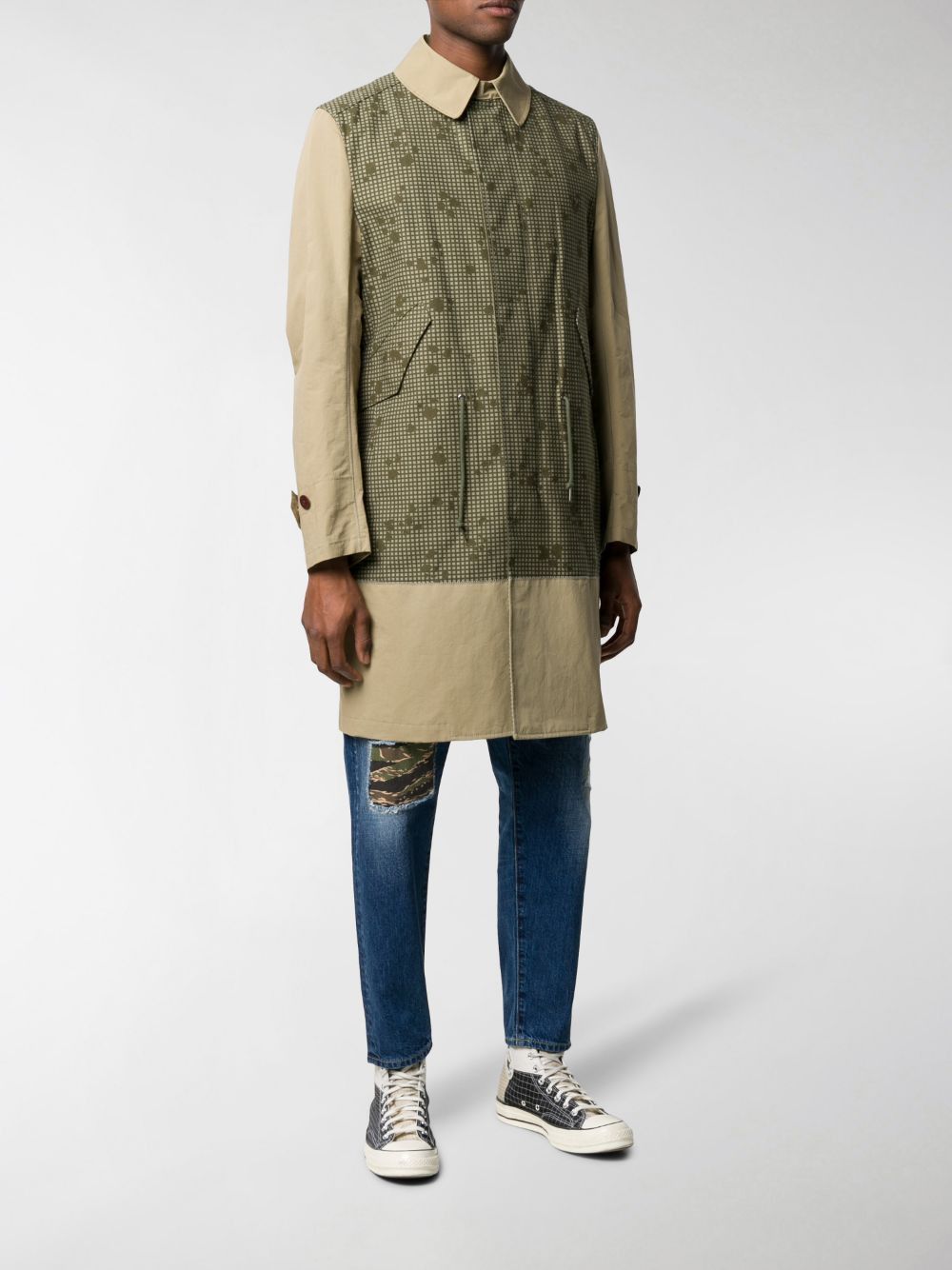 Junya Watanabe Junya Watanabe Coat w/ Printed Panel - Tan & Olive Size US S / EU 44-46 / 1 - 2 Thumbnail