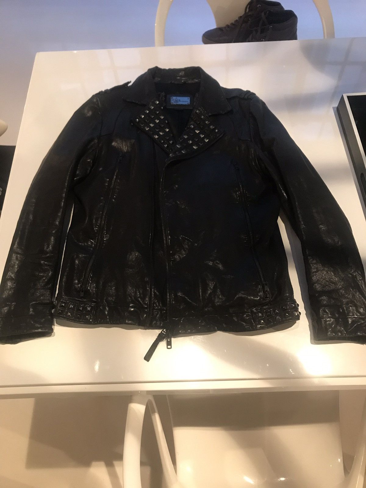 image of Mackage Studded Zip Up Leather Jacket in Black, Men's (Size Large)