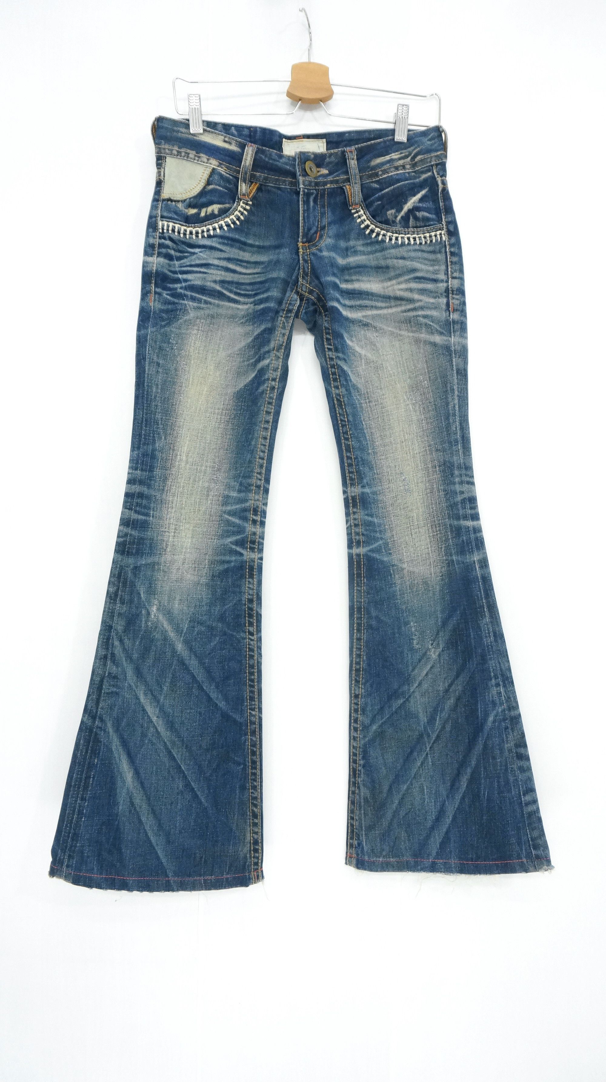 Japanese Brand Dope 🔥 LOLITA Vintage Clawmark Flared Sashiko Lowrise Jeans Size US 29 - 3 Thumbnail