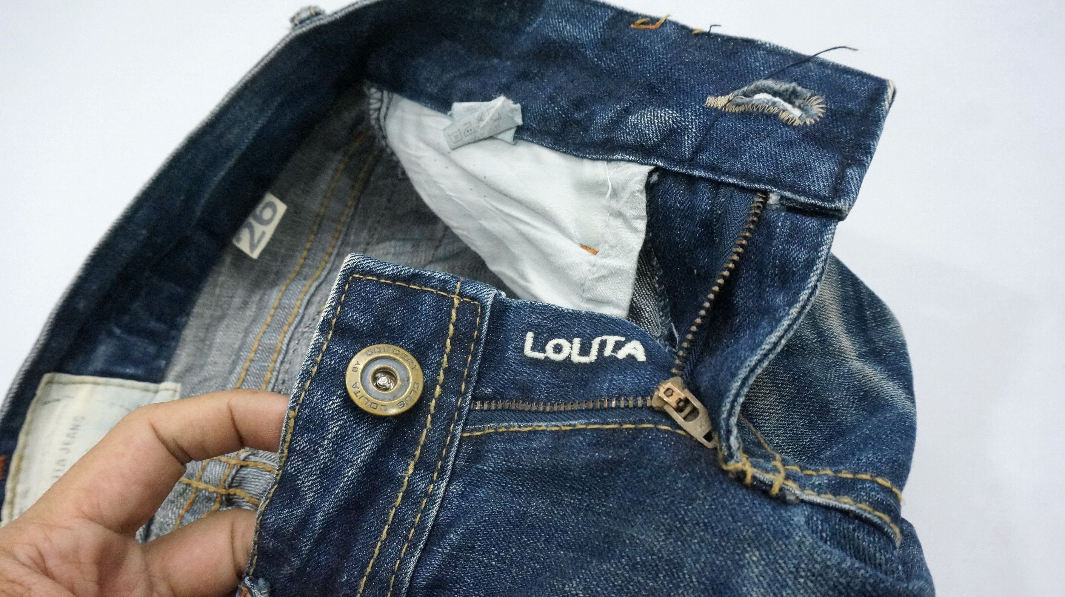 Japanese Brand Dope 🔥 LOLITA Vintage Clawmark Flared Sashiko Lowrise Jeans Size US 29 - 19 Thumbnail