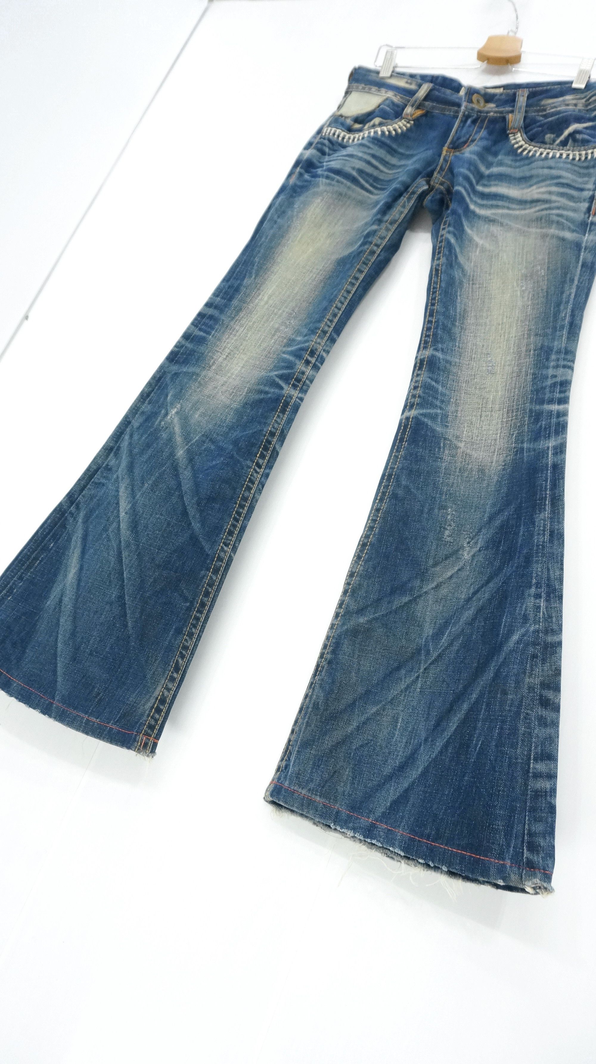 Japanese Brand Dope 🔥 LOLITA Vintage Clawmark Flared Sashiko Lowrise Jeans Size US 29 - 4 Thumbnail