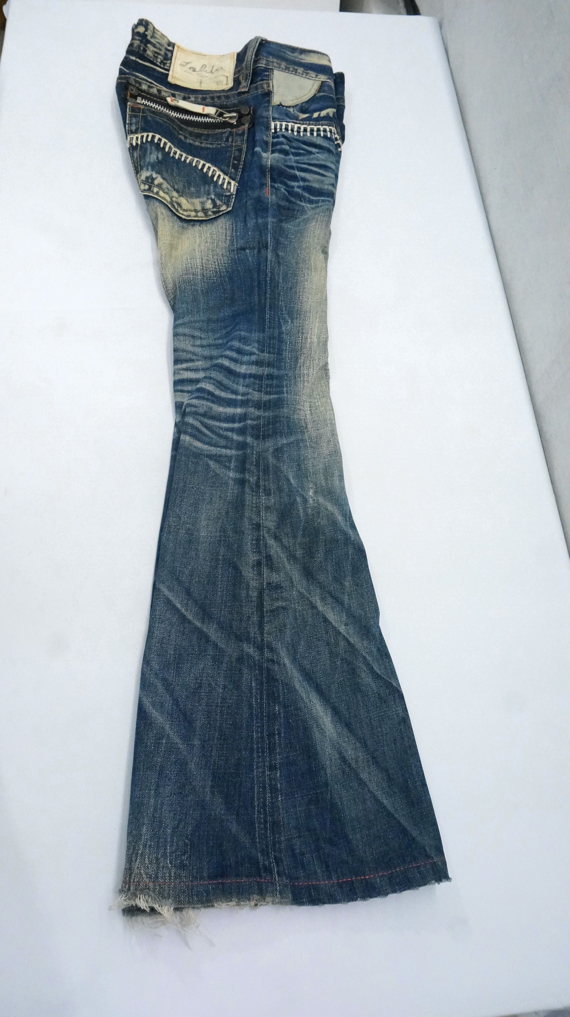 Japanese Brand Dope 🔥 LOLITA Vintage Clawmark Flared Sashiko Lowrise Jeans Size US 29 - 23 Thumbnail