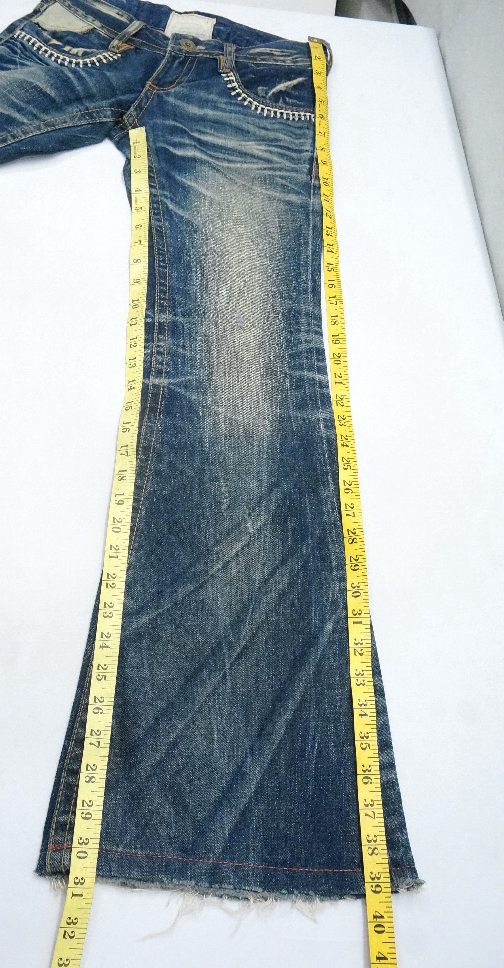 Japanese Brand Dope 🔥 LOLITA Vintage Clawmark Flared Sashiko Lowrise Jeans Size US 29 - 16 Thumbnail