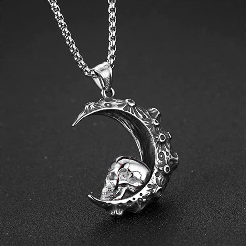 Jewelry Moon Skull Pendant Necklace Size ONE SIZE - 1 Thumbnail