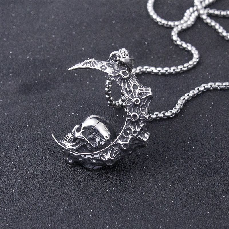 Jewelry Moon Skull Pendant Necklace Size ONE SIZE - 4 Thumbnail