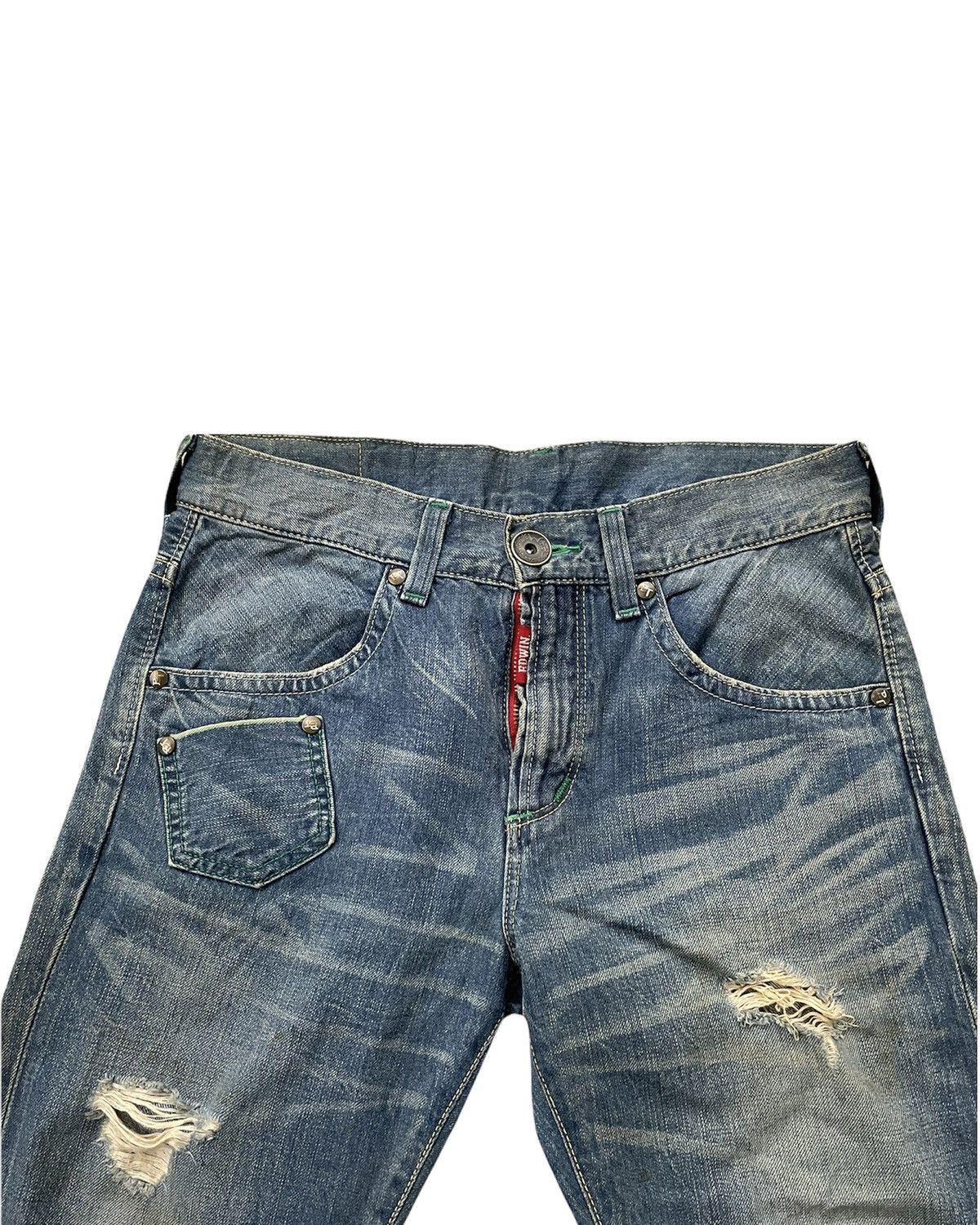 Edwin Vintage Edwin Blue Trip Greenline Selvedge Distressed Size US 33 - 13 Thumbnail
