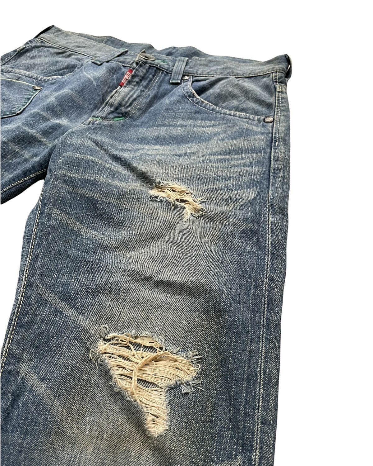 Edwin Vintage Edwin Blue Trip Greenline Selvedge Distressed Size US 33 - 12 Thumbnail