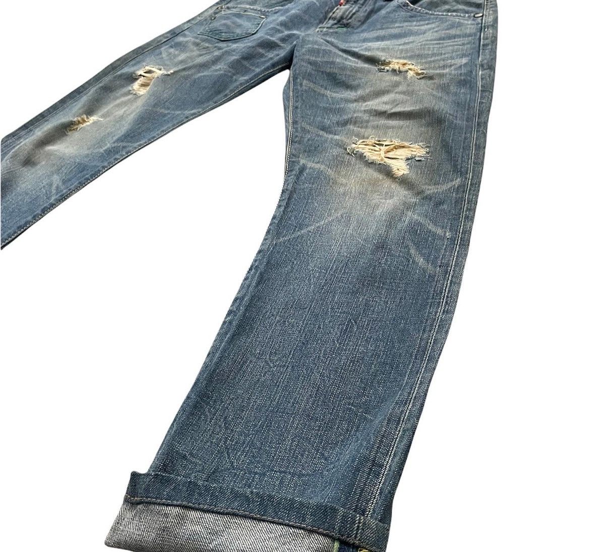 Edwin Vintage Edwin Blue Trip Greenline Selvedge Distressed Size US 33 - 2 Thumbnail