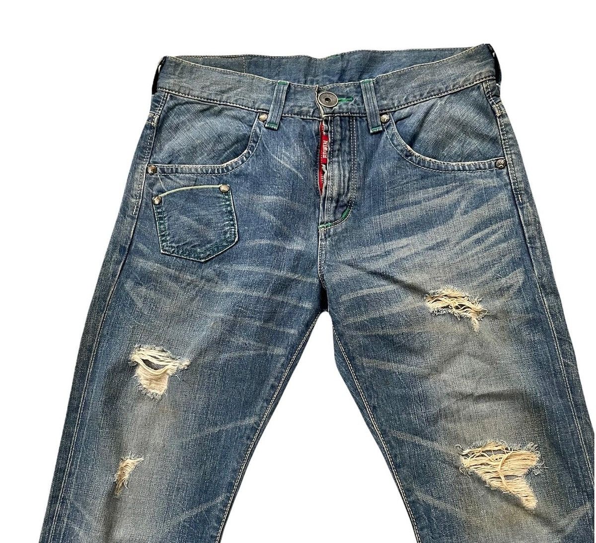 Edwin Vintage Edwin Blue Trip Greenline Selvedge Distressed Size US 33 - 3 Thumbnail
