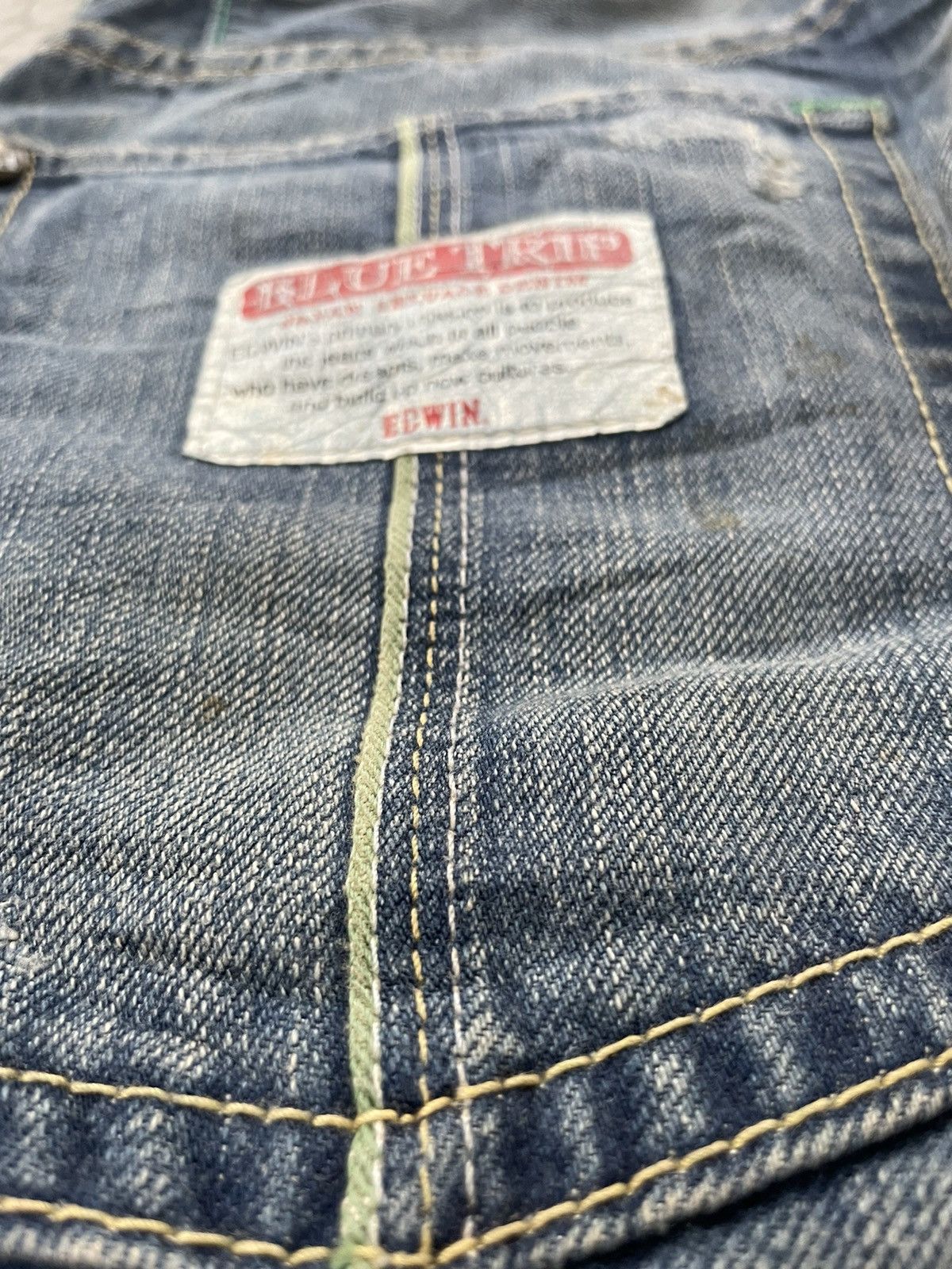 Edwin Vintage Edwin Blue Trip Greenline Selvedge Distressed Size US 33 - 21 Thumbnail