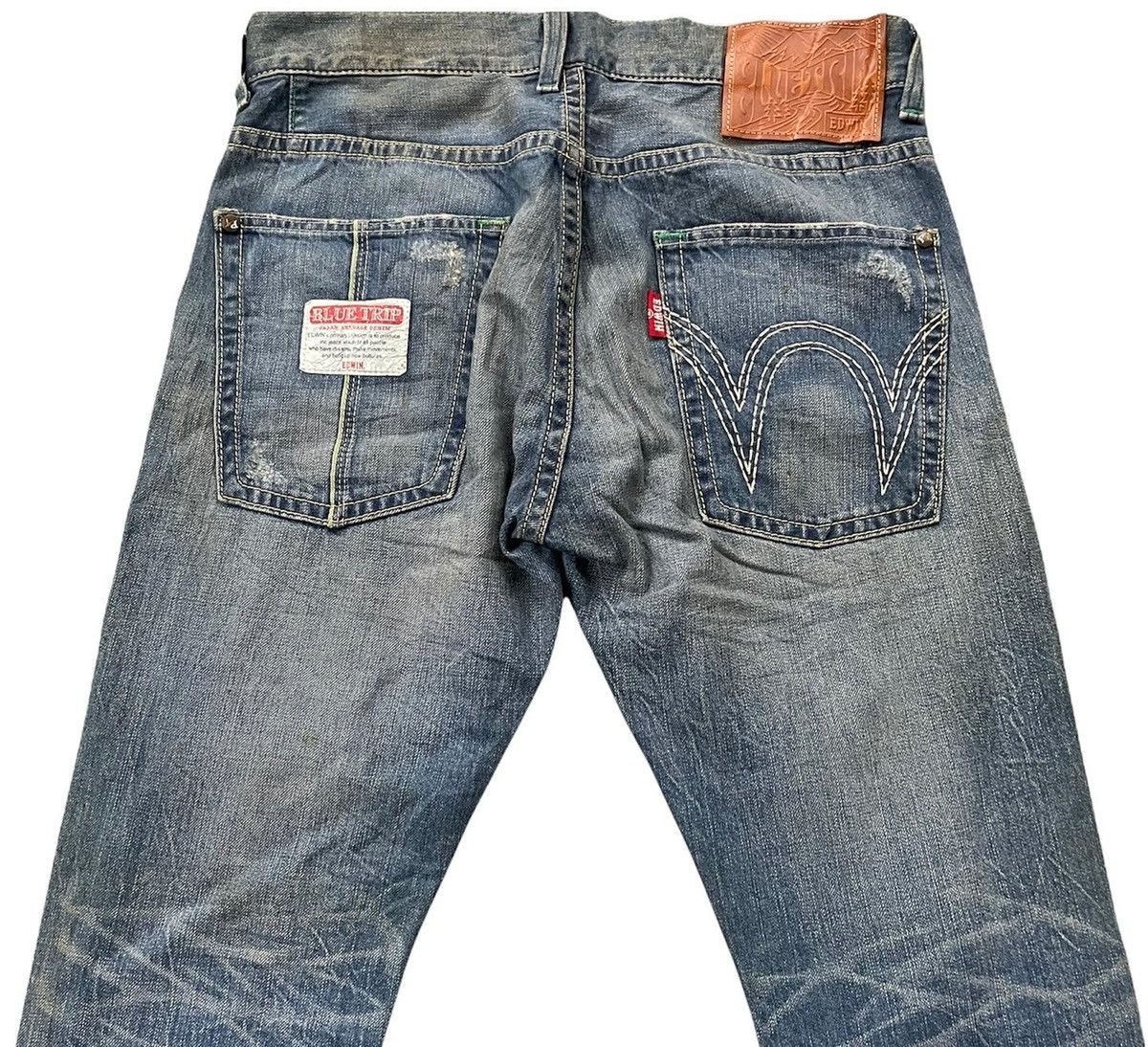 Edwin Vintage Edwin Blue Trip Greenline Selvedge Distressed Size US 33 - 6 Thumbnail