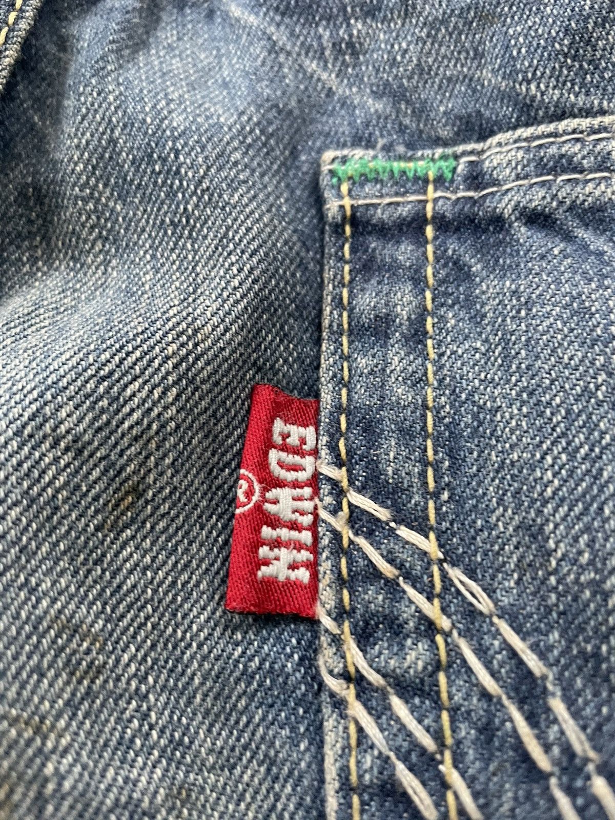 Edwin Vintage Edwin Blue Trip Greenline Selvedge Distressed Size US 33 - 19 Thumbnail
