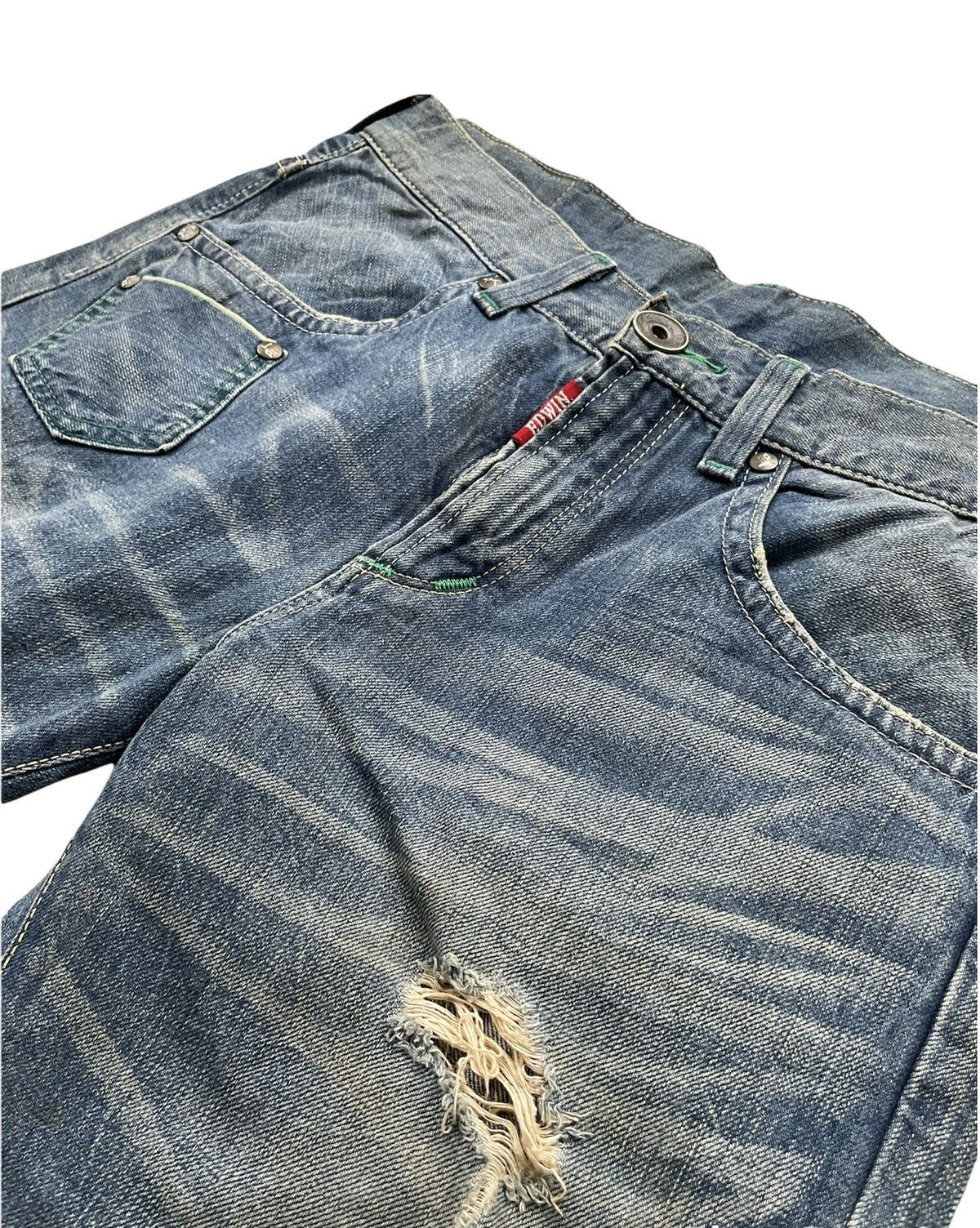 Edwin Vintage Edwin Blue Trip Greenline Selvedge Distressed Size US 33 - 14 Thumbnail