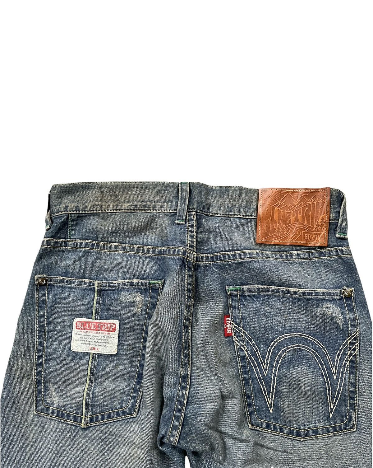 Edwin Vintage Edwin Blue Trip Greenline Selvedge Distressed Size US 33 - 17 Thumbnail