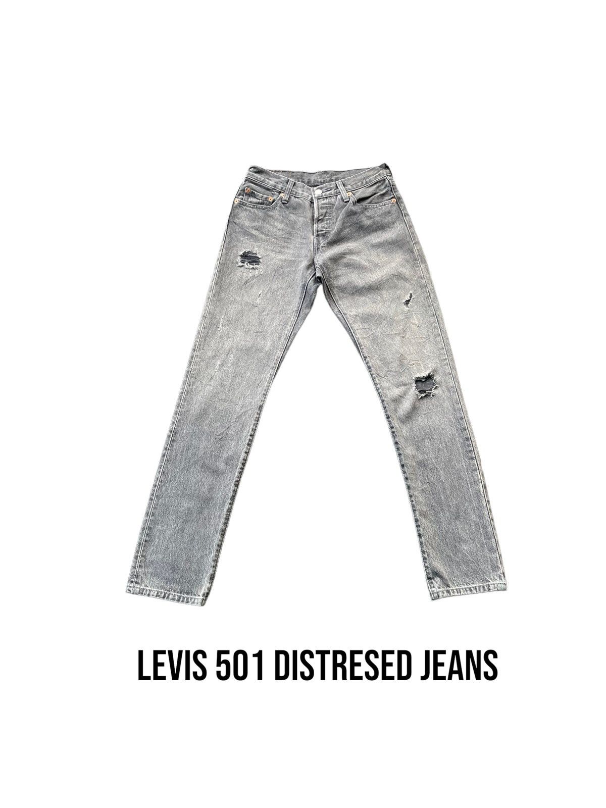 image of Distressed Denim x Levis 501 E Slim Distresed Jeans in Black, Men's (Size 28)