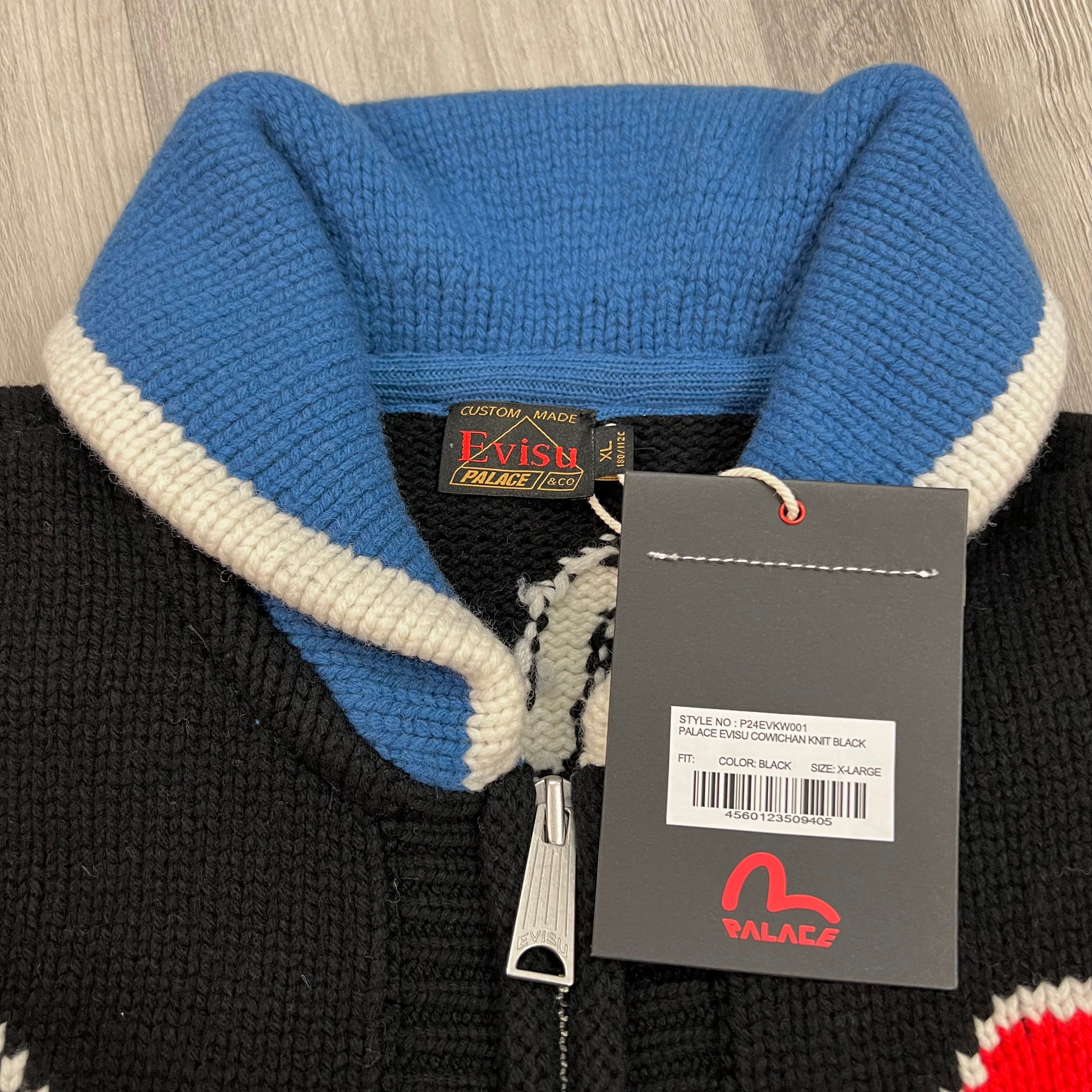 Palace Palace x Evisu Cowichan Knit Cardigan Sweater Black SS23 Size US XL / EU 56 / 4 - 9 Preview