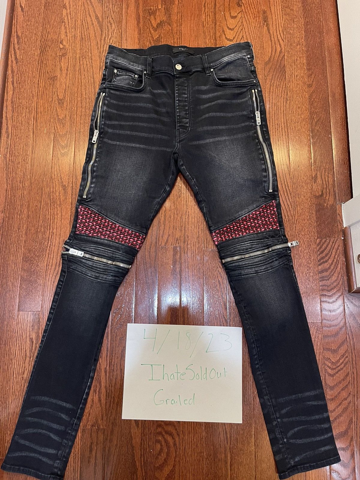 Amiri Mx2 Black/Red Velvet Zip Knee Jeans
