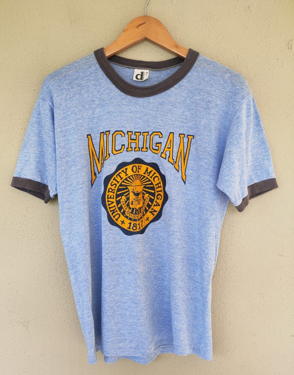 image of American College x Collegiate Vintage University Of Michigan Ringer T in Blue (Size Small)